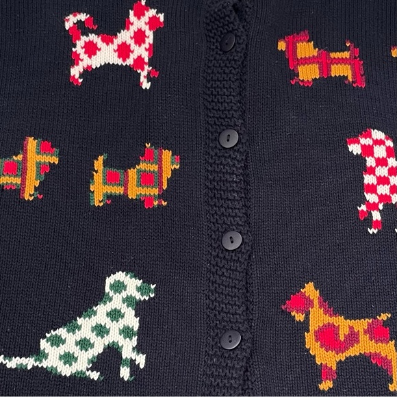 Vintage Dog Cotton Cardigan Sweater 80s 90s Navy L Novelty Grandma Cottagecore - Picture 7 of 13